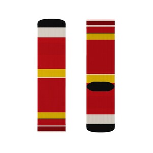 Abstract Racing Stripe Socks, Racing Red Shield Yellow Novelty Dress Socks (Modena Red), Motorsport Gift for Him image 12