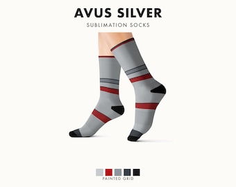 Abstracte racestrepen sokken, zilverkleurige en rode racestrepen sokken (Avus Silver), motorsport cadeau voor hem