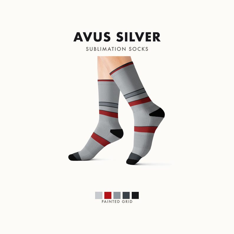Abstract Racing Stripe Socks, Silver Racing Red Novelty Dress Socks (Avus Silver), Motorsport Gift for Him image 1
