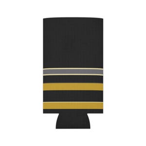 Abstract Racing Stripe Can Cooler, Black Gold Geometric Can Insulator (Midnight and Gold), Motorsport Gift image 7