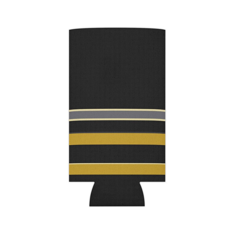 Abstract Racing Stripe Can Cooler, Black Gold Geometric Can Insulator (Midnight and Gold), Motorsport Gift image 7
