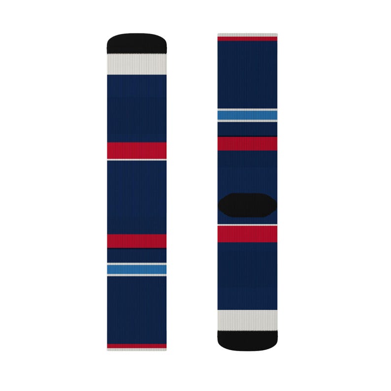 Abstract Racing Stripe Socks, Navy Azure Signal Red Novelty Dress Socks (Riviera Stripe), Motorsport Gift for Him image 8