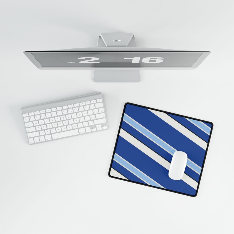 Abstract Racing Stripe Desk Mat, French Racing Blue Bone Geometric Desk Pad (Reims Blue), Gift for Car Lovers image 9