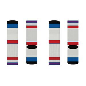 Abstract Racing Stripe Socks, Light Blue Violet Red Novelty Dress Socks (Bavarian Three), Motorsport Gift for Him image 11
