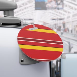 Abstract Racing Stripe Luggage Tag, Racing Red Shield Yellow Geometric Bag Tag (Modena Red), Travel Gift for Him image 9