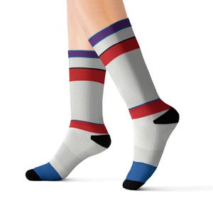 Abstract Racing Stripe Socks, Light Blue Violet Red Novelty Dress Socks (Bavarian Three), Motorsport Gift for Him image 10