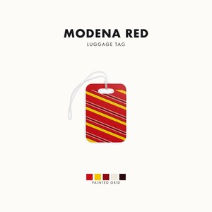 Abstract Racing Stripe Luggage Tag, Racing Red Shield Yellow Geometric Bag Tag (Modena Red), Travel Gift for Him image 1