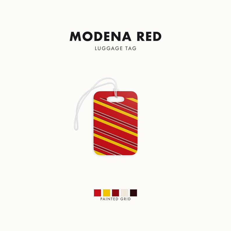 Abstract Racing Stripe Luggage Tag, Racing Red Shield Yellow Geometric Bag Tag (Modena Red), Travel Gift for Him image 1