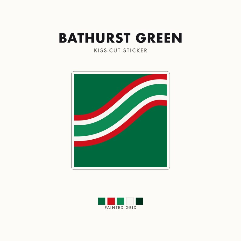 Abstract Racing Stripe Sticker, Green White Red Geometric Vinyl Decal (Bathurst Green), Car Lover Gift