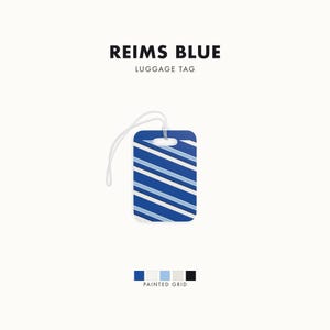 Abstract Racing Stripe Luggage Tag, French Racing Blue Bone Geometric Bag Tag (Reims Blue), Travel Gift for Him