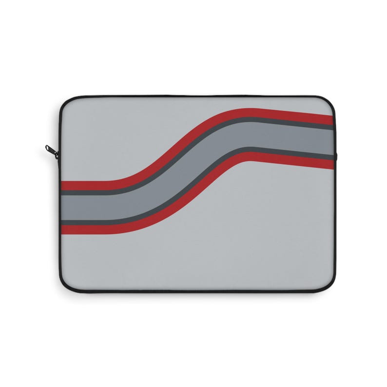 Funda para portátil con estampado abstracto de rayas de carreras, funda geométrica plateada y roja para portátil (Avus Silver), regalo para amantes de los coches. imagen 5