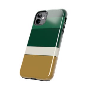 Abstrakcyjne etui na telefon z wyścigowymi paskami, mosiężna geometryczna obudowa w kolorze British Racing Green (Brooklands Green), prezent w stylu retro Motorsport zdjęcie 4