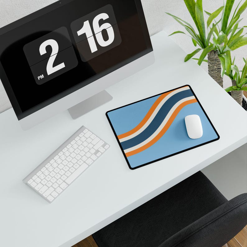 Abstract Racing Stripe Desk Mat, Powder Blue Marigold Geometric Desk Pad (Sarthe ’68), Gift for Car Lovers image 8