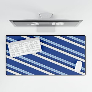 Abstract Racing Stripe Desk Mat, French Racing Blue Bone Geometric Desk Pad (Reims Blue), Gift for Car Lovers image 5