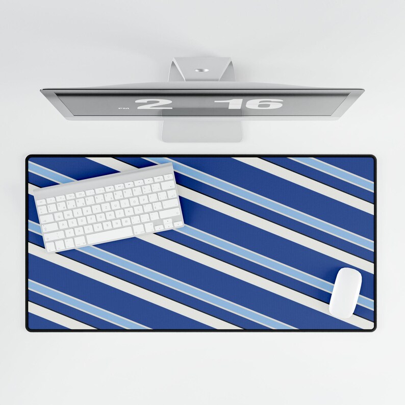 Abstract Racing Stripe Desk Mat, French Racing Blue Bone Geometric Desk Pad (Reims Blue), Gift for Car Lovers image 5