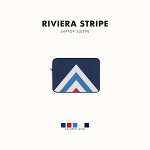 Abstract Racing Stripe Laptop Sleeve, Navy Azure Signal Red Geometric Laptop Case (Riviera Stripe), Gift for Car Lovers