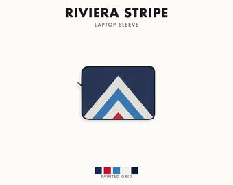 Abstract Racing Stripe Laptop Sleeve, Navy Azure Signal Red Geometric Laptop Case (Riviera Stripe), Gift for Car Lovers