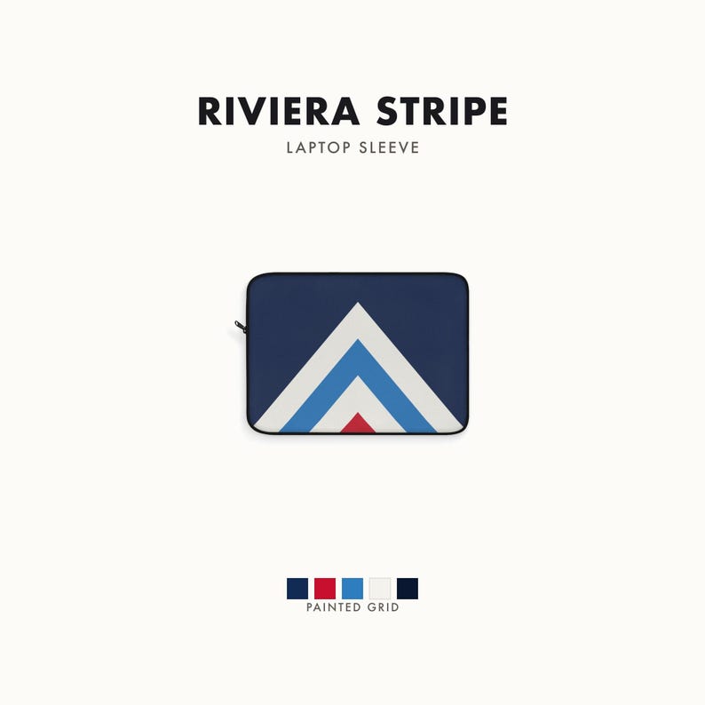 Abstract Racing Stripe Laptop Sleeve, Navy Azure Signal Red Geometric Laptop Case (Riviera Stripe), Gift for Car Lovers