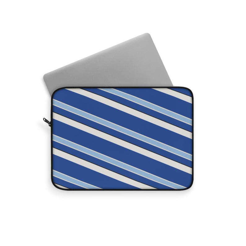 Abstract Racing Stripe Laptop Sleeve, French Racing Blue Bone Geometric Laptop Case (Reims Blue), Gift for Car Lovers image 3
