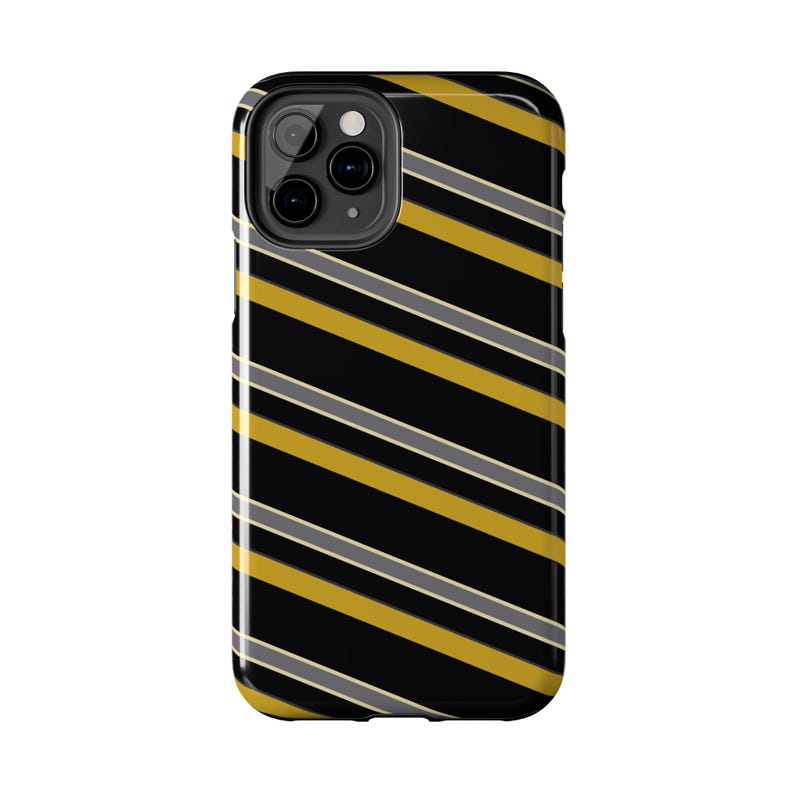 Funda para teléfono con estampado abstracto de rayas de carreras, cubierta geométrica negra y dorada (medianoche y dorado), regalo retro de deportes de motor. imagen 9