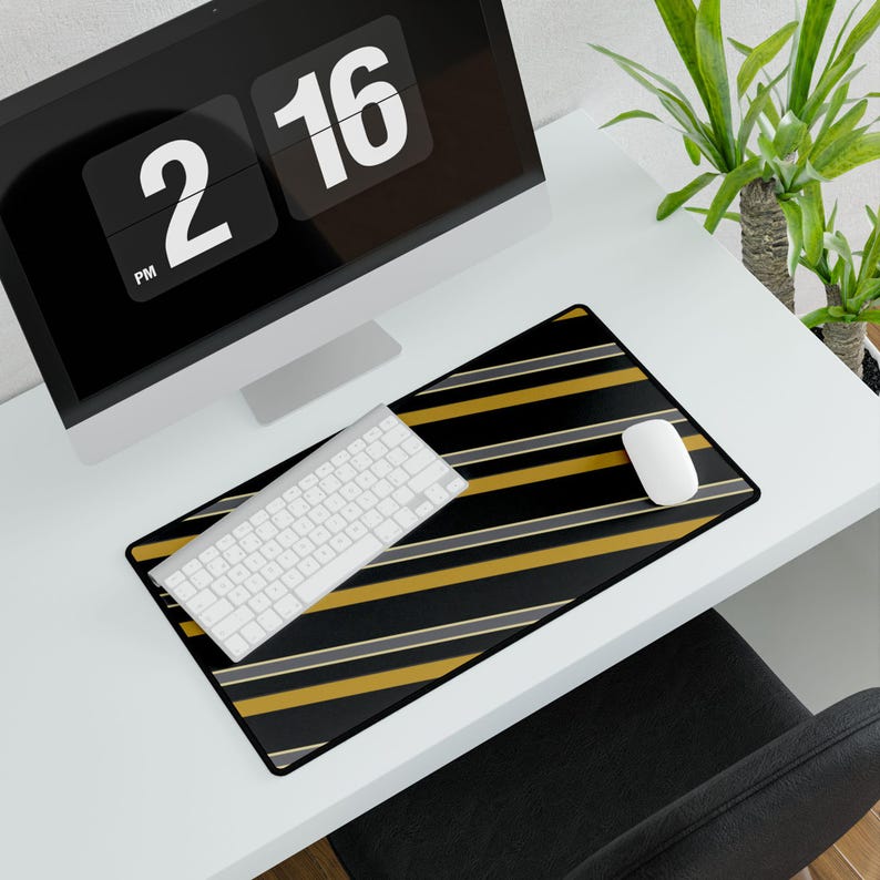 Tapis de bureau à rayures de course abstraites, sous-main géométrique noir et or (minuit et or), cadeau pour les passionnés de voitures image 12
