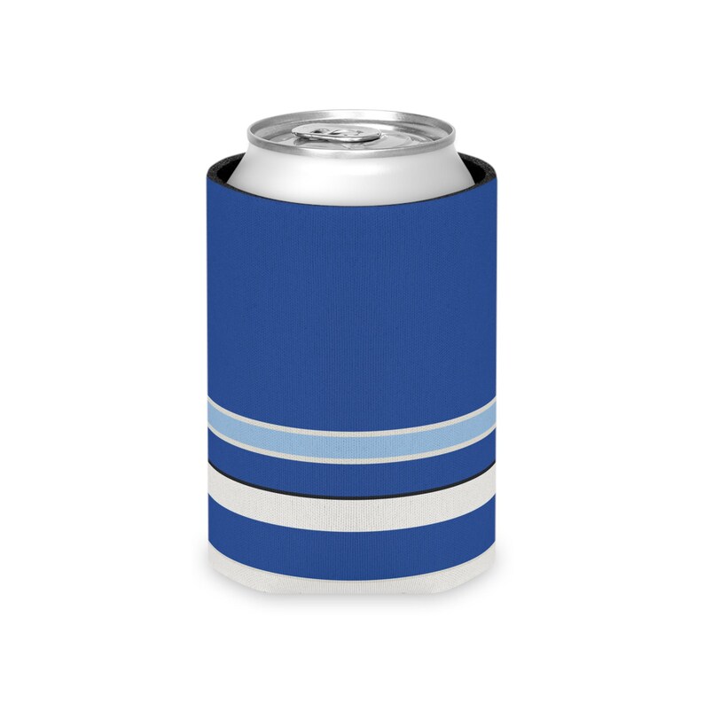 Abstract Racing Stripe Can Cooler, French Racing Blue Bone Geometric Can Insulator (Reims Blue), Motorsport Gift image 4