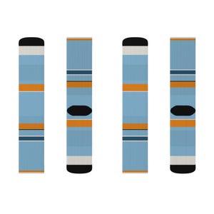 Abstract Racing Stripe Socks, Powder Blue Marigold Novelty Dress Socks (Sarthe ’68), Motorsport Gift for Him image 7
