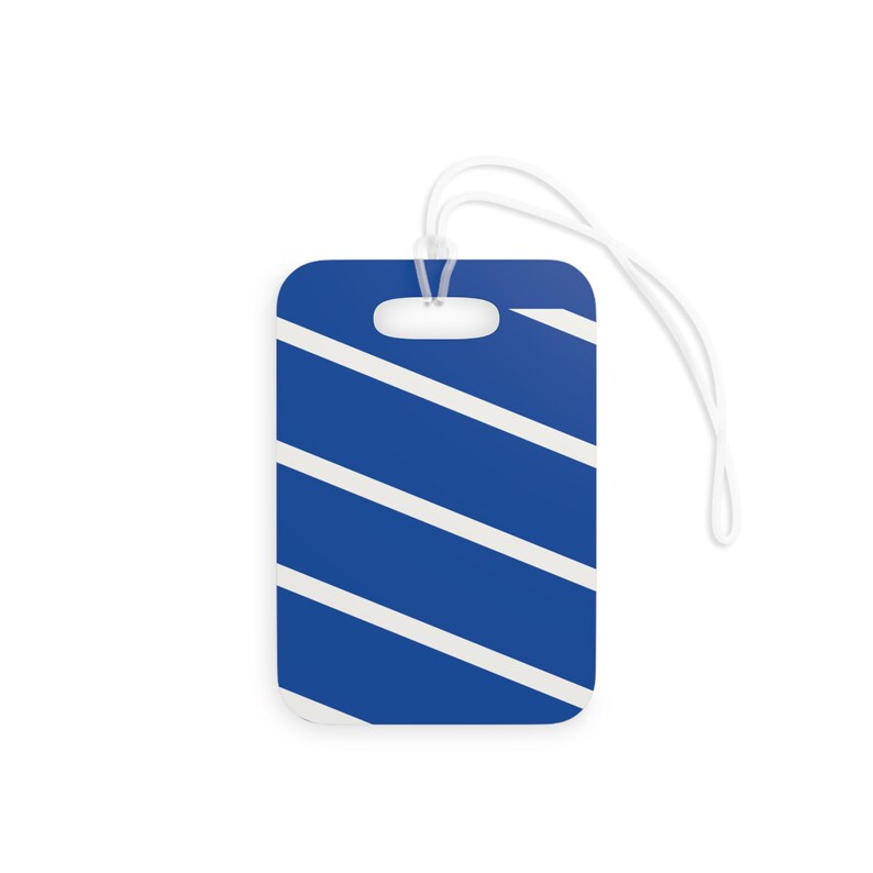 Abstract Racing Stripe Luggage Tag, French Racing Blue Bone Geometric Bag Tag (Reims Blue), Travel Gift for Him image 3