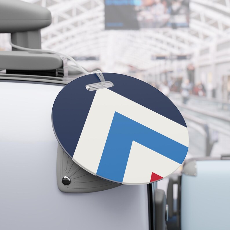 Abstract Racing Stripe Luggage Tag, Navy Azure Signal Red Geometric Bag Tag (Riviera Stripe), Travel Gift for Him Bild 9
