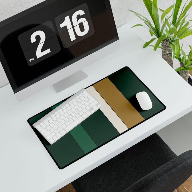 Abstract Racing Stripe Desk Mat, British Racing Green Brass Geometric Desk Pad (Brooklands Green), Gift for Car Lovers image 12