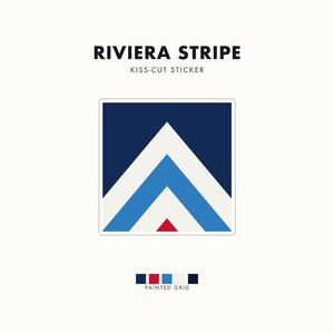 Abstract Racing Stripe Sticker, Navy Azure Signal Red Geometric Vinyl Decal (Riviera Stripe), Car Lover Gift
