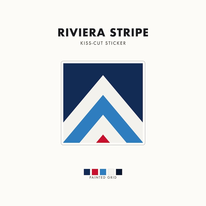 Abstract Racing Stripe Sticker, Navy Azure Signal Red Geometric Vinyl Decal (Riviera Stripe), Car Lover Gift
