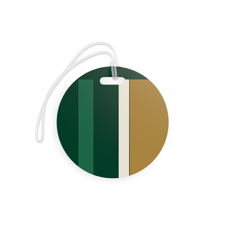 Abstract Racing Stripe Luggage Tag, British Racing Green Brass Geometric Bag Tag (Brooklands Green), Travel Gift for Him image 6