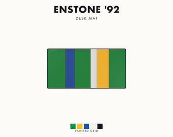 Abstract Racing Stripe Desk Mat, Green Yellow Blue Geometric Desk Pad (Enstone ’92), Gift for Car Lovers