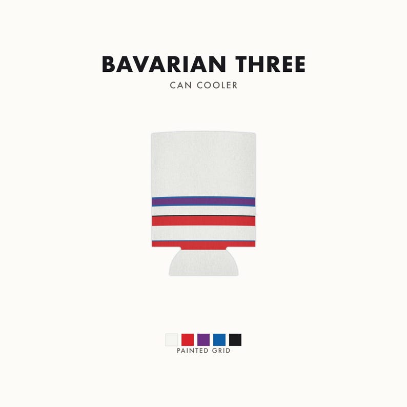 Abstract Racing Stripe Can Cooler, Light Blue Violet Red Geometric Can Insulator (Bavarian Three), Motorsport Gift image 1