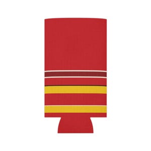 Dosenkühler mit abstraktem Rennstreifenmuster, rot-gelber geometrischer Dosenisolator (Modena-Rot), Motorsport-Geschenk Bild 7