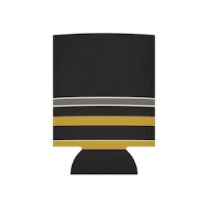 Abstract Racing Stripe Can Cooler, Black Gold Geometric Can Insulator (Midnight and Gold), Motorsport Gift image 2