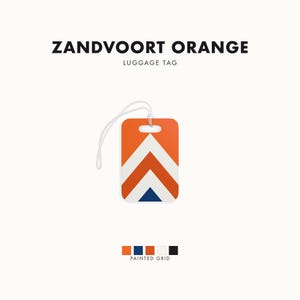 Abstract Racing Stripe Luggage Tag, Orange Deep Blue Geometric Bag Tag (Zandvoort Orange), Travel Gift for Him