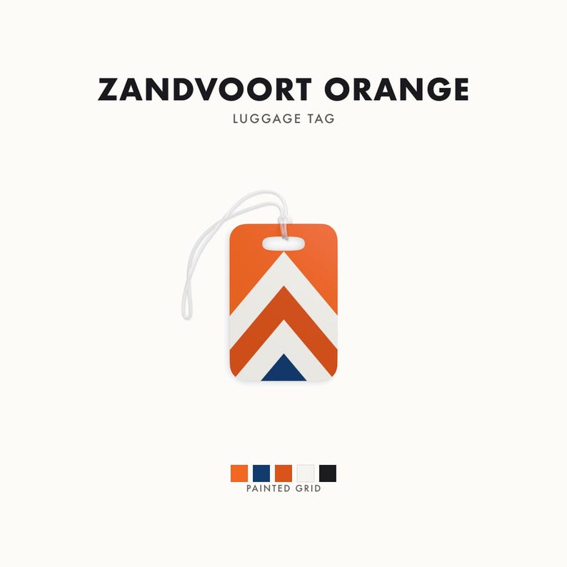 Abstract Racing Stripe Luggage Tag, Orange Deep Blue Geometric Bag Tag (Zandvoort Orange), Travel Gift for Him