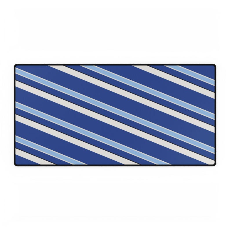 Abstract Racing Stripe Desk Mat, French Racing Blue Bone Geometric Desk Pad (Reims Blue), Gift for Car Lovers image 2