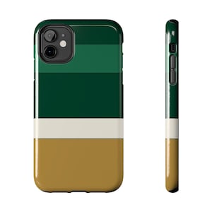 Abstrakcyjne etui na telefon z wyścigowymi paskami, mosiężna geometryczna obudowa w kolorze British Racing Green (Brooklands Green), prezent w stylu retro Motorsport zdjęcie 2