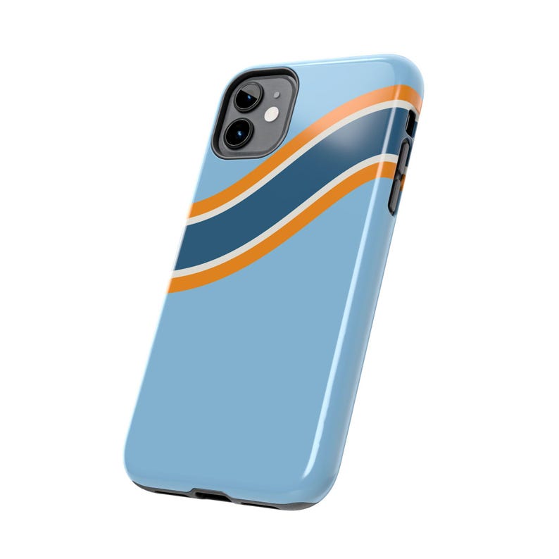 Coque de téléphone à rayures de course abstraites, motif géométrique bleu poudré et souci (Sarthe ’68), cadeau rétro sport automobile image 4