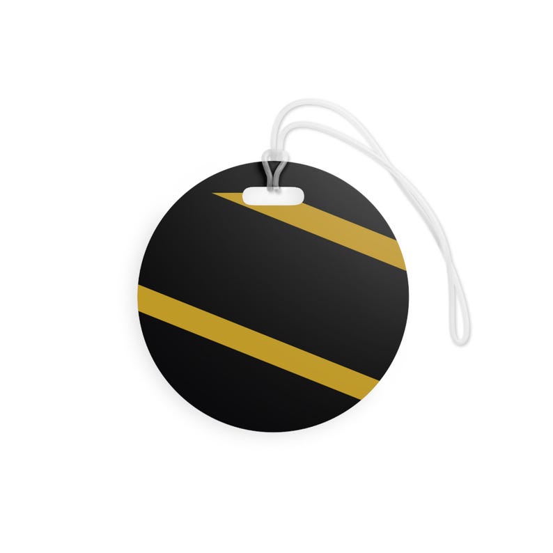 Etichetta per bagaglio con motivo a strisce da corsa astratte, etichetta geometrica nera e oro (Mezzanotte e oro), regalo da viaggio per lui immagine 7