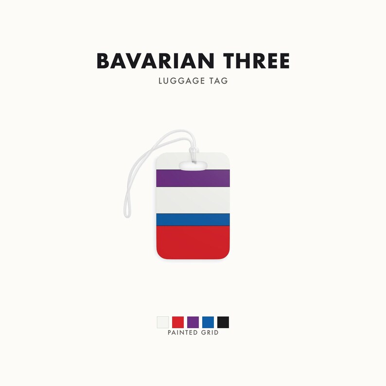 Abstract Racing Stripe Luggage Tag, Light Blue Violet Red Geometric Bag Tag (Bavarian Three), Travel Gift for Him image 1