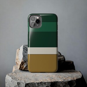 Abstrakcyjne etui na telefon z wyścigowymi paskami, mosiężna geometryczna obudowa w kolorze British Racing Green (Brooklands Green), prezent w stylu retro Motorsport zdjęcie 18