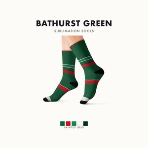 Abstract Racing Stripe Socks, Green White Red Novelty Dress Socks (Bathurst Green), Motorsport Gift for Him image 1