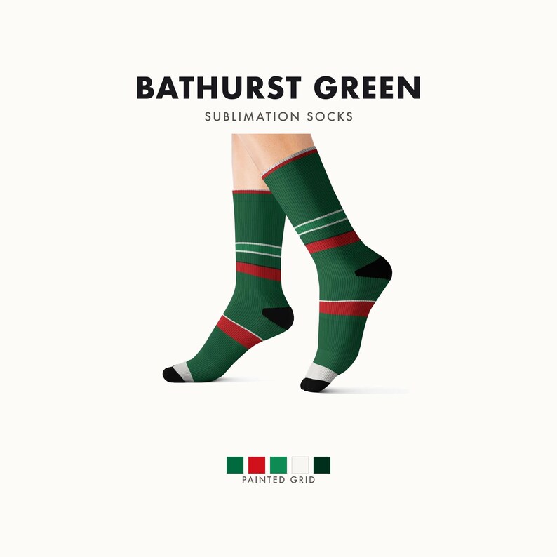 Abstract Racing Stripe Socks, Green White Red Novelty Dress Socks (Bathurst Green), Motorsport Gift for Him image 1