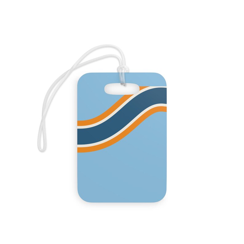 Abstract Racing Stripe Luggage Tag, Powder Blue Marigold Geometric Bag Tag (Sarthe ’68), Travel Gift for Him image 2