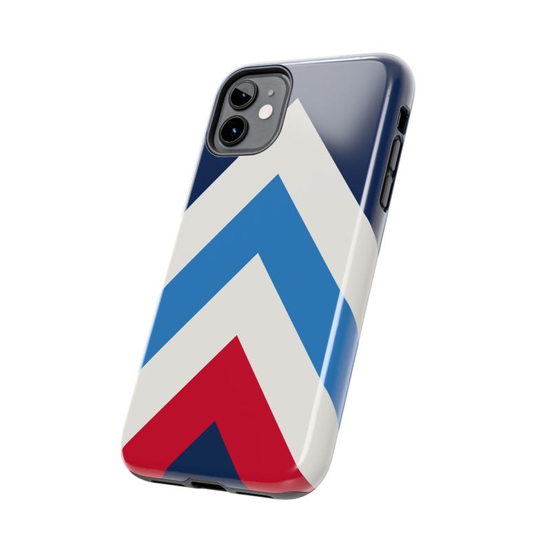 Abstract Racing Stripe Phone Case, Navy Azure Signal Red Geometric Cover (Riviera Stripe), Retro Motorsport Gift image 4