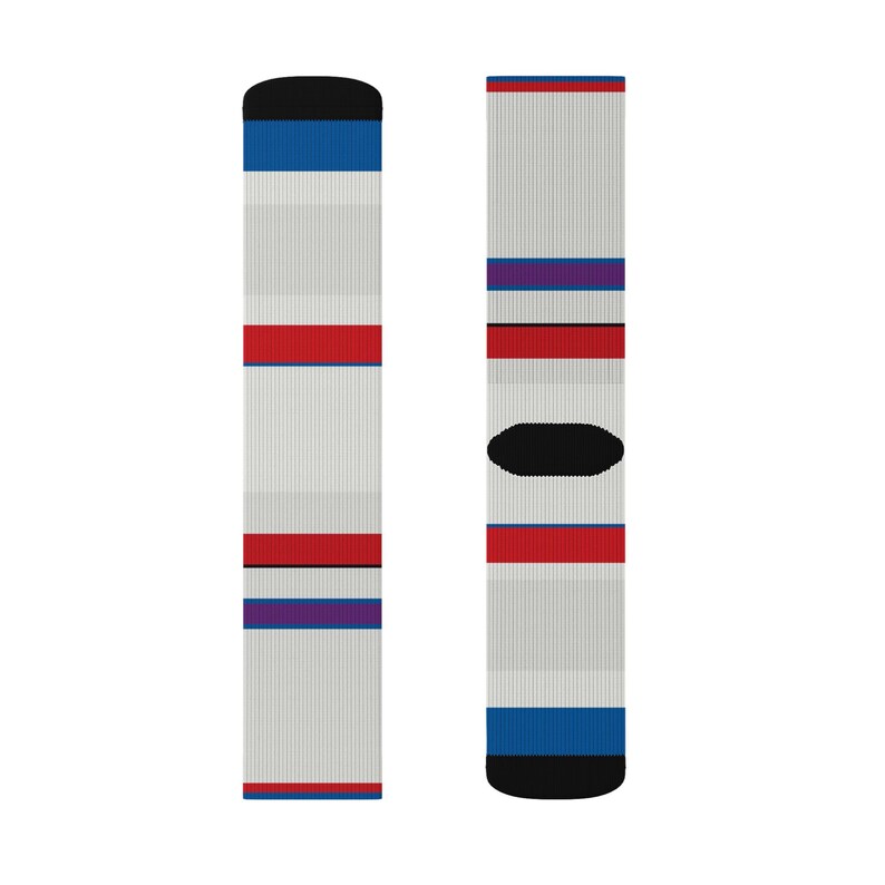 Abstract Racing Stripe Socks, Light Blue Violet Red Novelty Dress Socks (Bavarian Three), Motorsport Gift for Him image 4